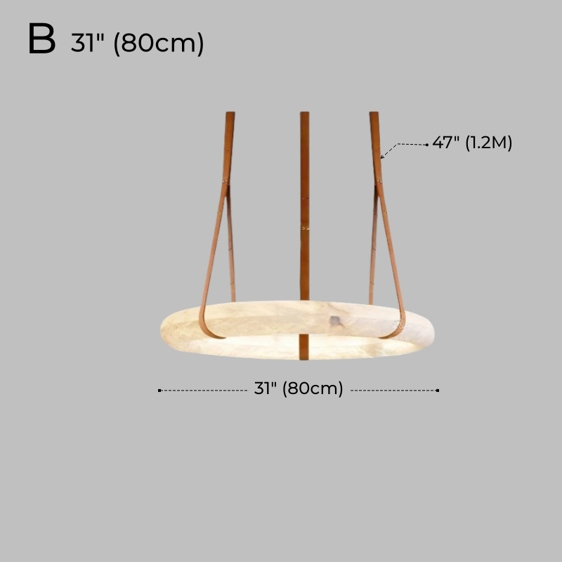 Minimalist Alabaster Ring Pendant Light with Leather Suspension