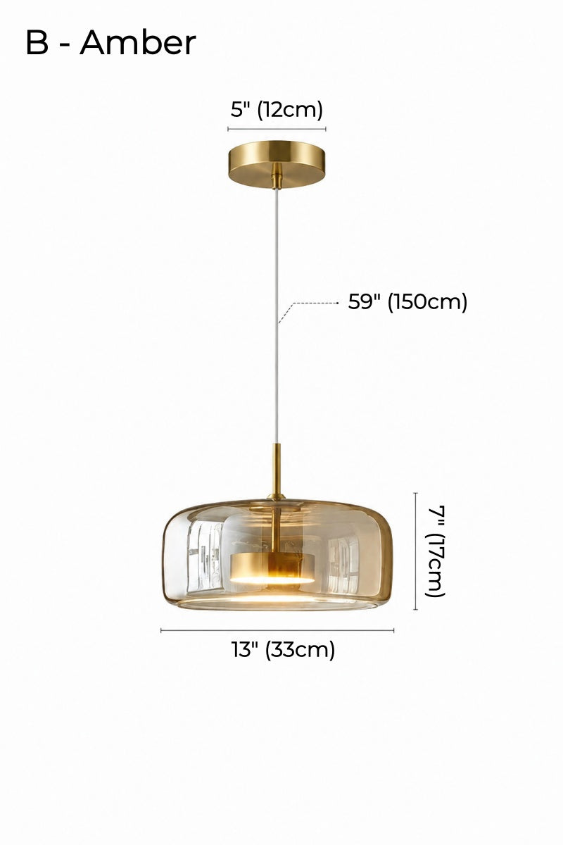 Nordic Designer Amber Glass LED Pendant light for Dinning, Dimmable