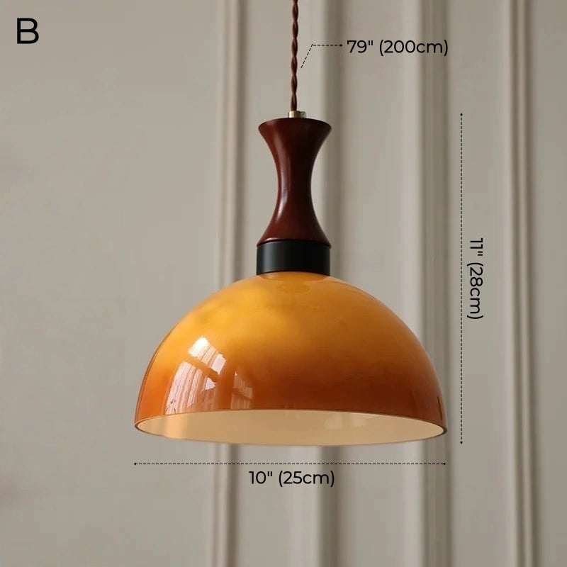 Sorrel Amber Glass & Wood Pendant Light