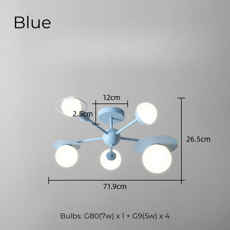 Modern Bedroom Milk Glass Ball Semi Flush Chandelier for Kids