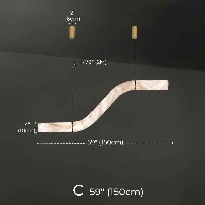 Irregular Alabaster Linear Tube Pendant Light, Minimalist