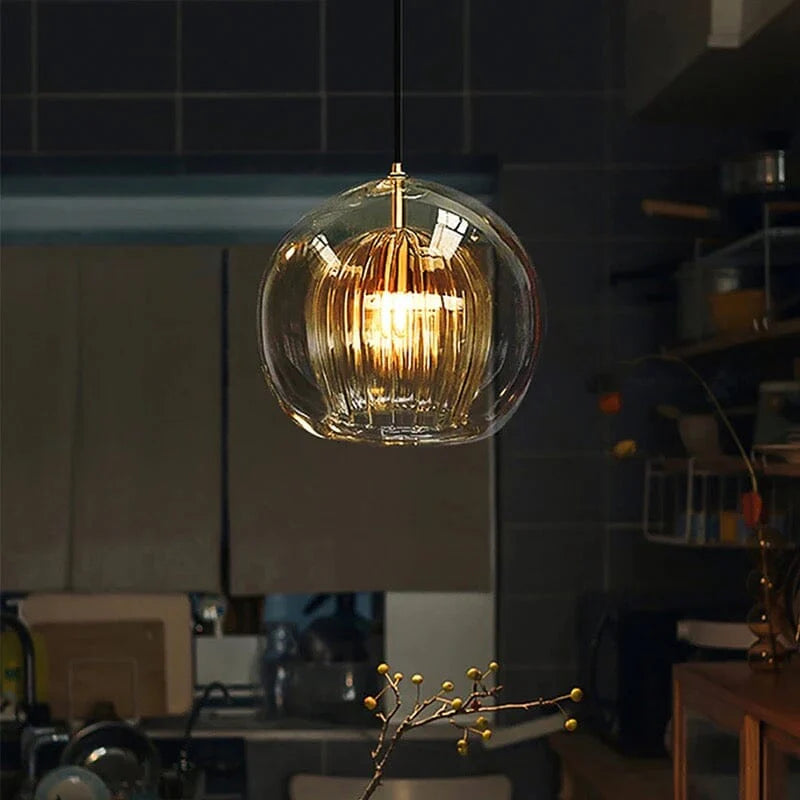 Double Glass Pendant Light Dome Amber Layered Glass Kitchen Island ...
