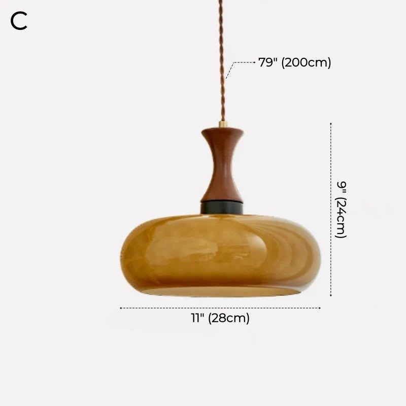 Sorrel Amber Glass & Wood Pendant Light