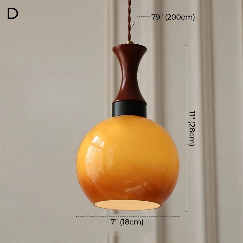 Sorrel Amber Glass & Wood Pendant Light