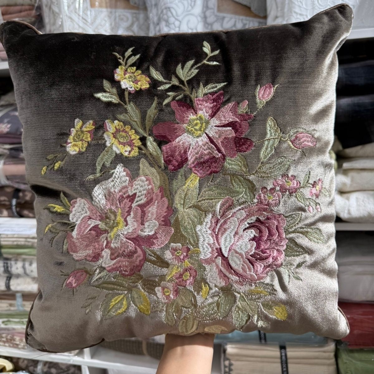 Velvet Embroidery Flower Pillow Case
