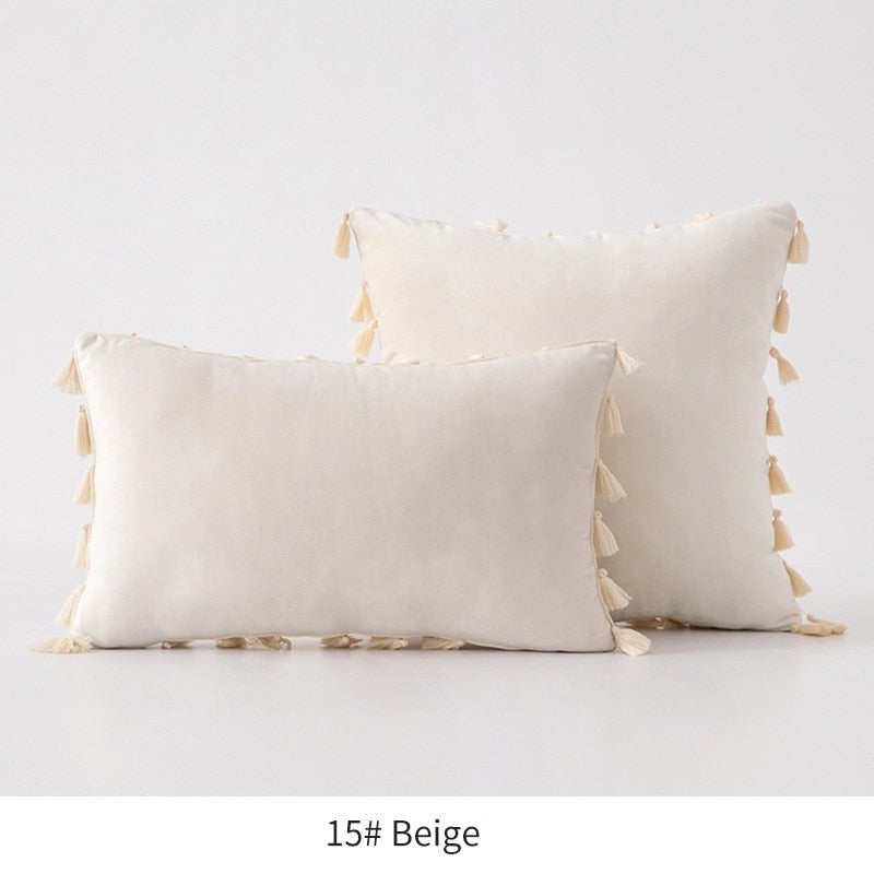 Boho Velvet Soft Pillow Case with Tassels Fringe