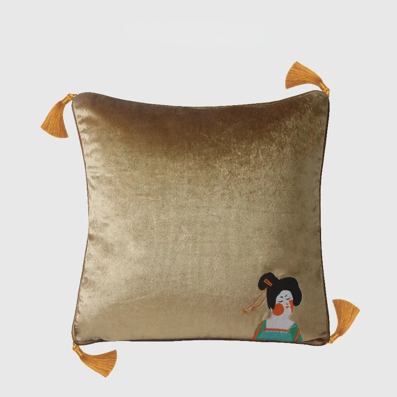 Chinoiserie Embroidered Lady Pillow Case