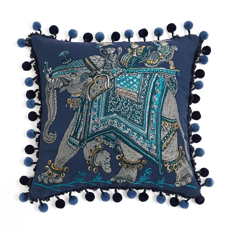 Vintage Palace Garden Tapestry Tassel Cushion Cover