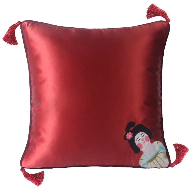 Chinoiserie Embroidered Lady Pillow Case