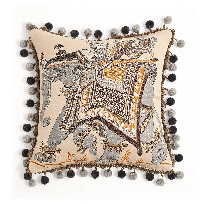 Vintage Palace Garden Tapestry Tassel Cushion Cover