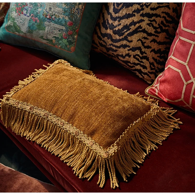 Vintage Palace Garden Tapestry Tassel Cushion Cover