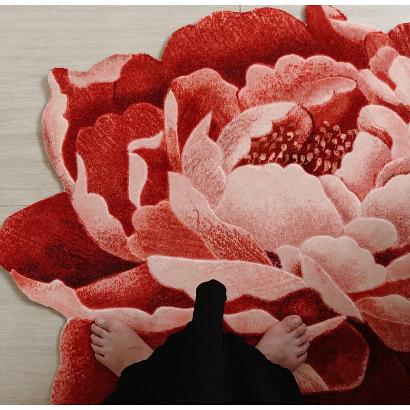 Peony Flower Art Rug Handmade Romantic 100x120cm