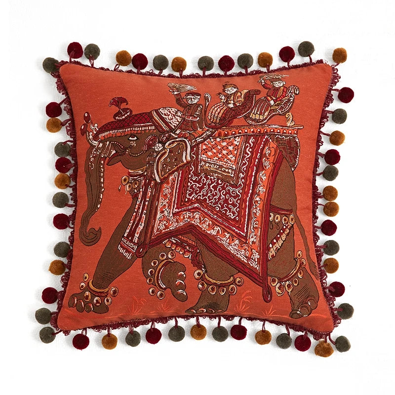 Vintage Palace Garden Tapestry Tassel Cushion Cover