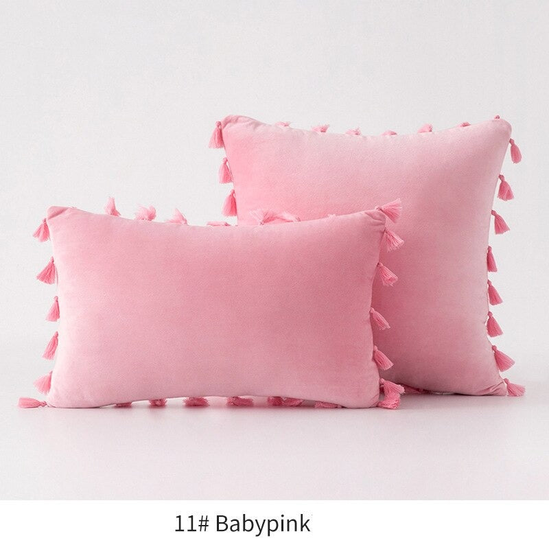 Boho Velvet Soft Pillow Case with Tassels Fringe