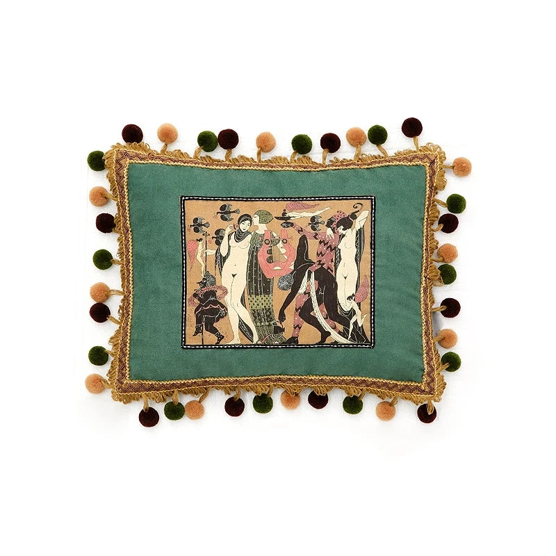 Vintage Palace Garden Tapestry Tassel Cushion Cover