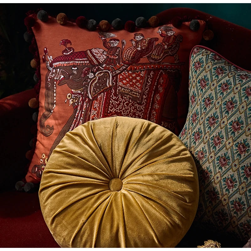 Vintage Palace Garden Tapestry Tassel Cushion Cover