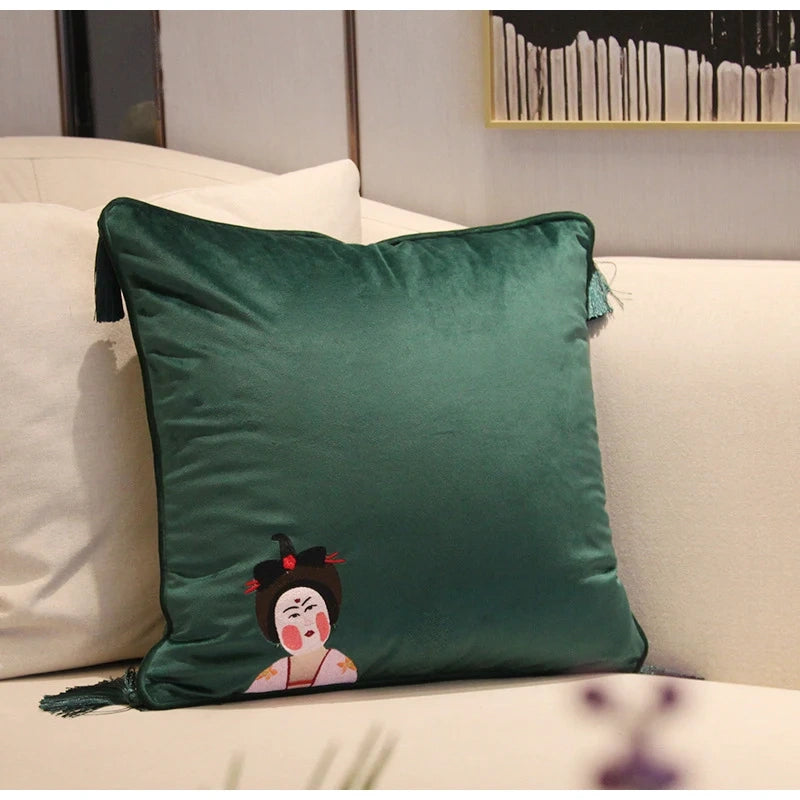 Chinoiserie Embroidered Lady Pillow Case