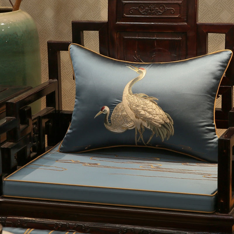 Artistic Crane Embroidered Pillow Case