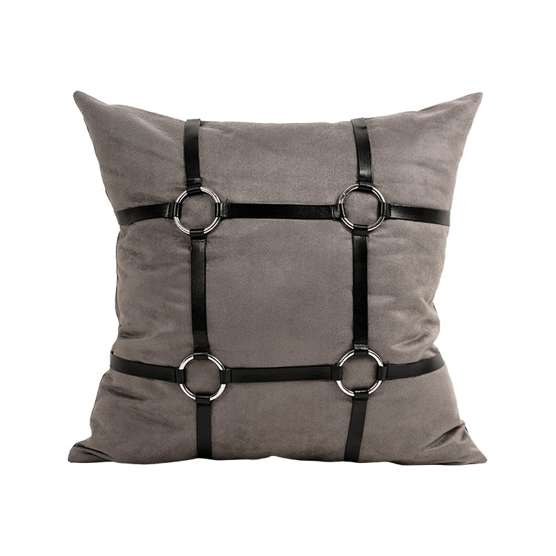 Modern Leather Patch Embroidery Pillow Case 45x45cm