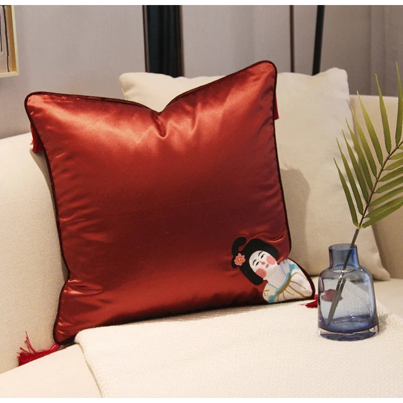 Chinoiserie Embroidered Lady Pillow Case
