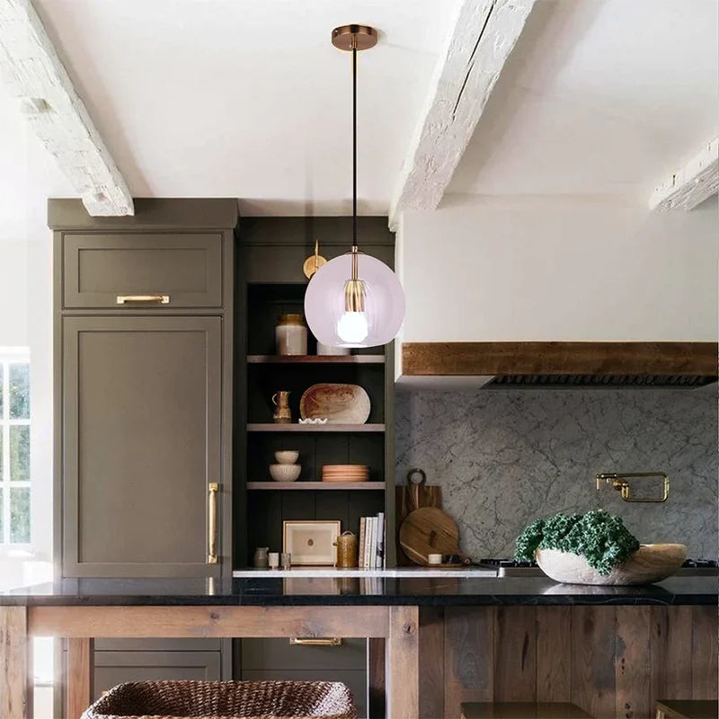 Double Glass Pendant Light Dome Amber Layered Glass Kitchen Island ...