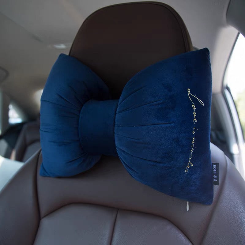 Multicolor Velvet Bow Tie Shaped Car Neck Pillow Case, 32x26cm
