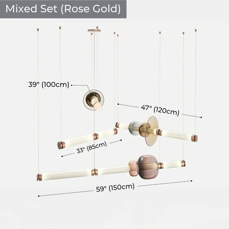 Italian Flute Linear Tube Glass Chandelier