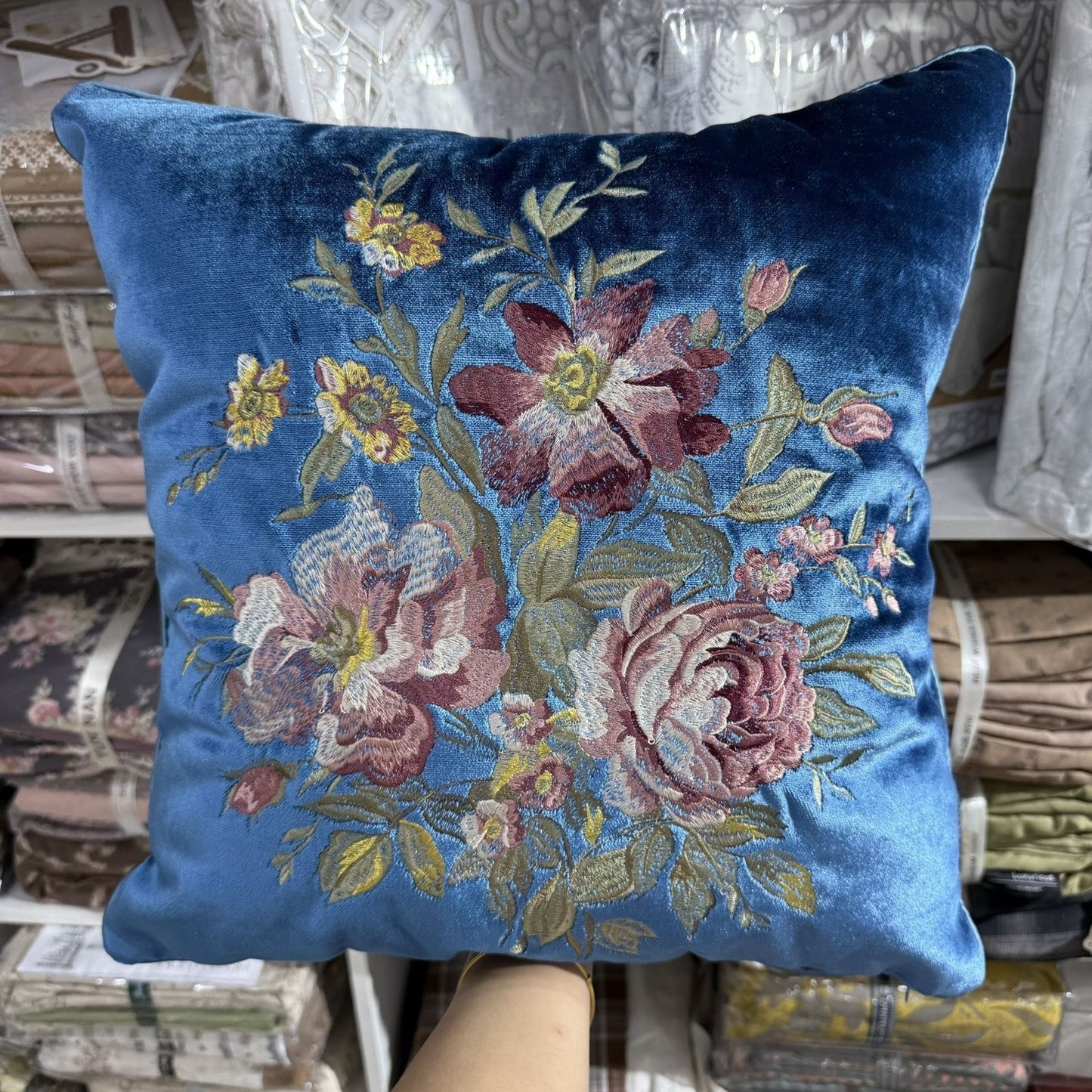 Velvet Embroidery Flower Pillow Case