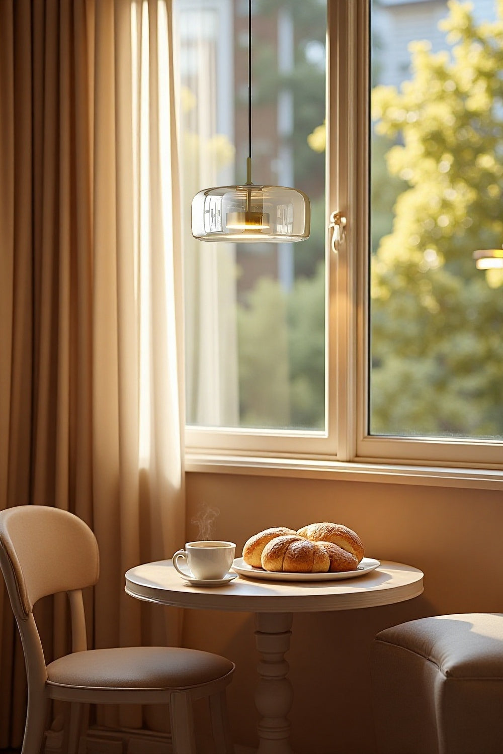 Nordic Designer Amber Glass LED Pendant light for Kitchen, Dimmable