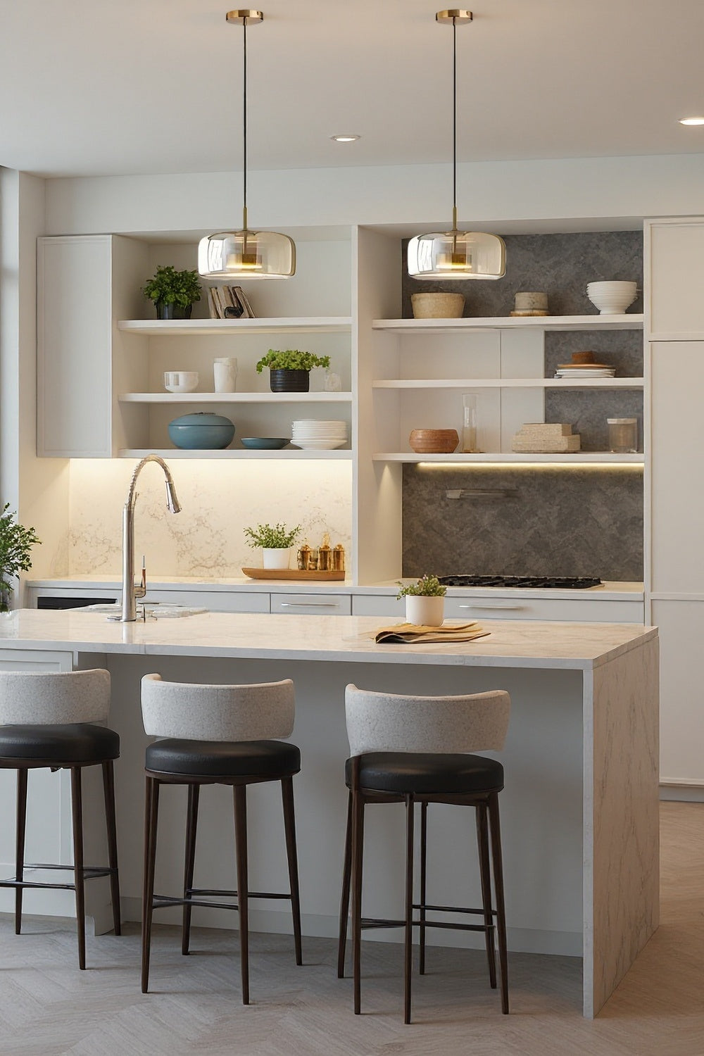 Nordic Designer Amber Glass LED Pendant light for Kitchen, Dimmable