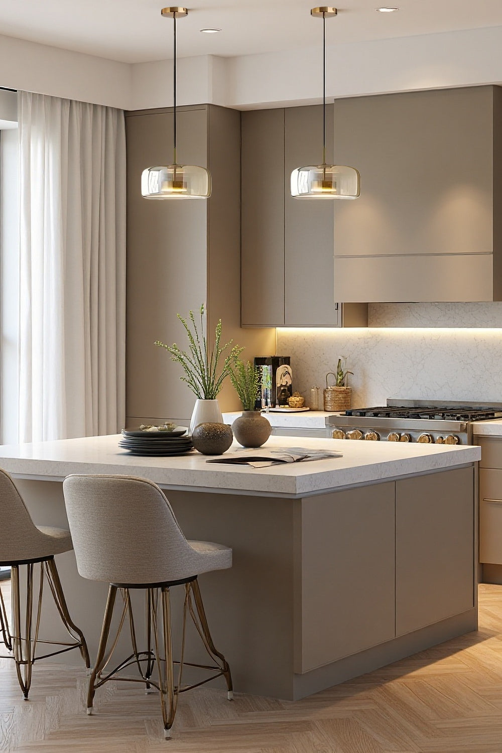 Nordic Designer Amber Glass LED Pendant light for Kitchen, Dimmable