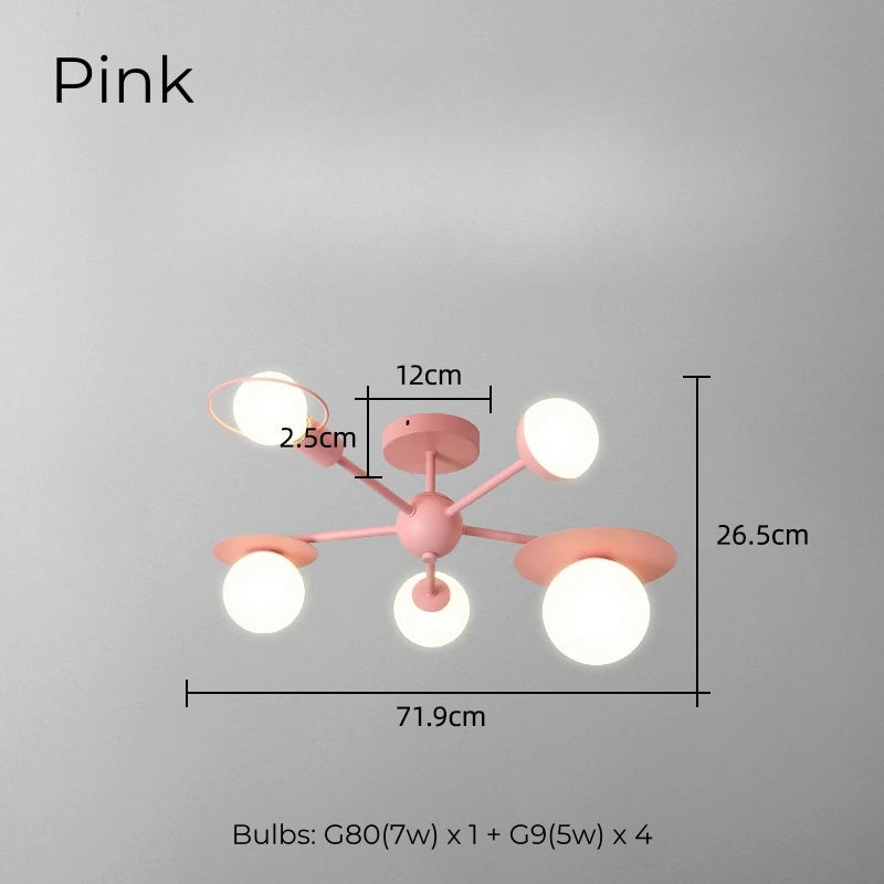 Modern Bedroom Milk Glass Ball Semi Flush Chandelier for Kids