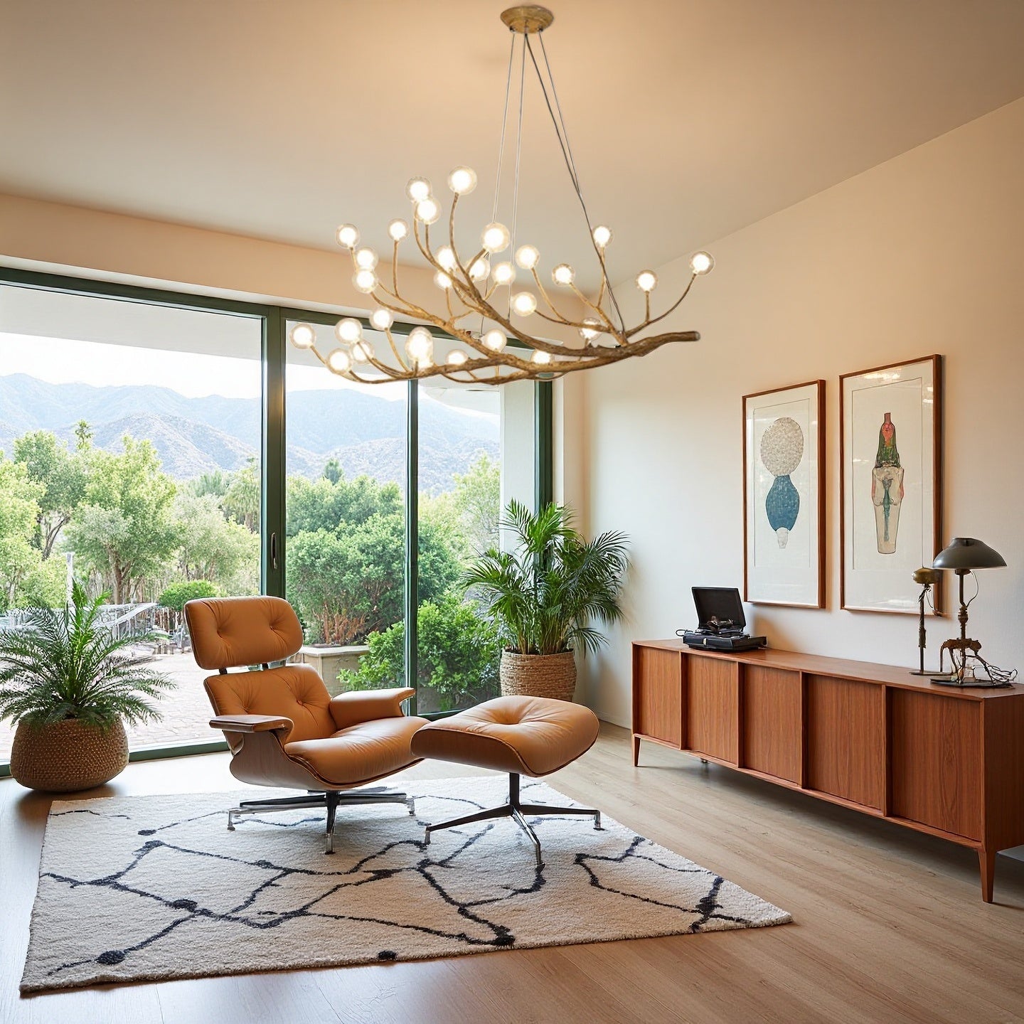 Rustic Tree Branch Chandelier, Dimmable