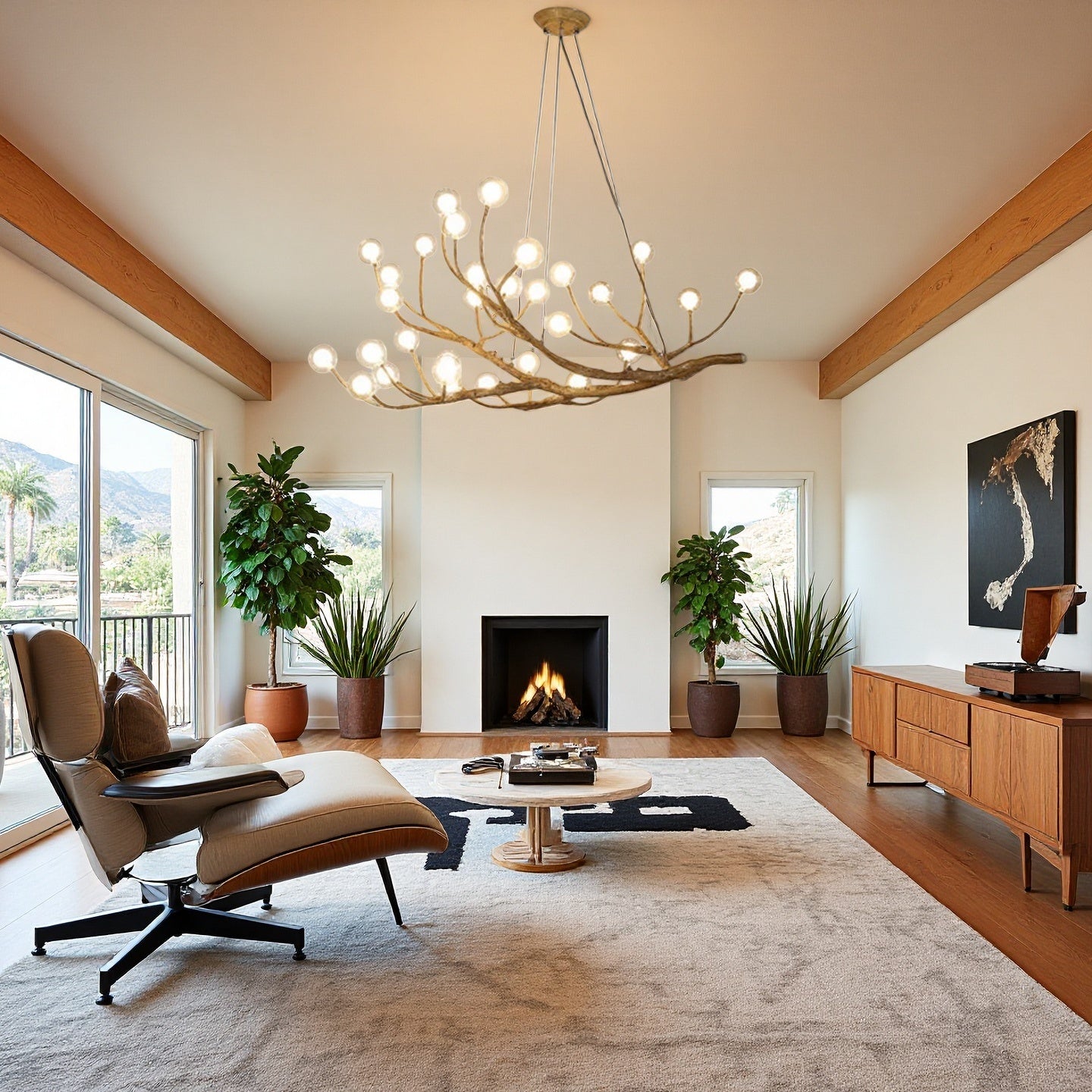 Rustic Tree Branch Chandelier, Dimmable