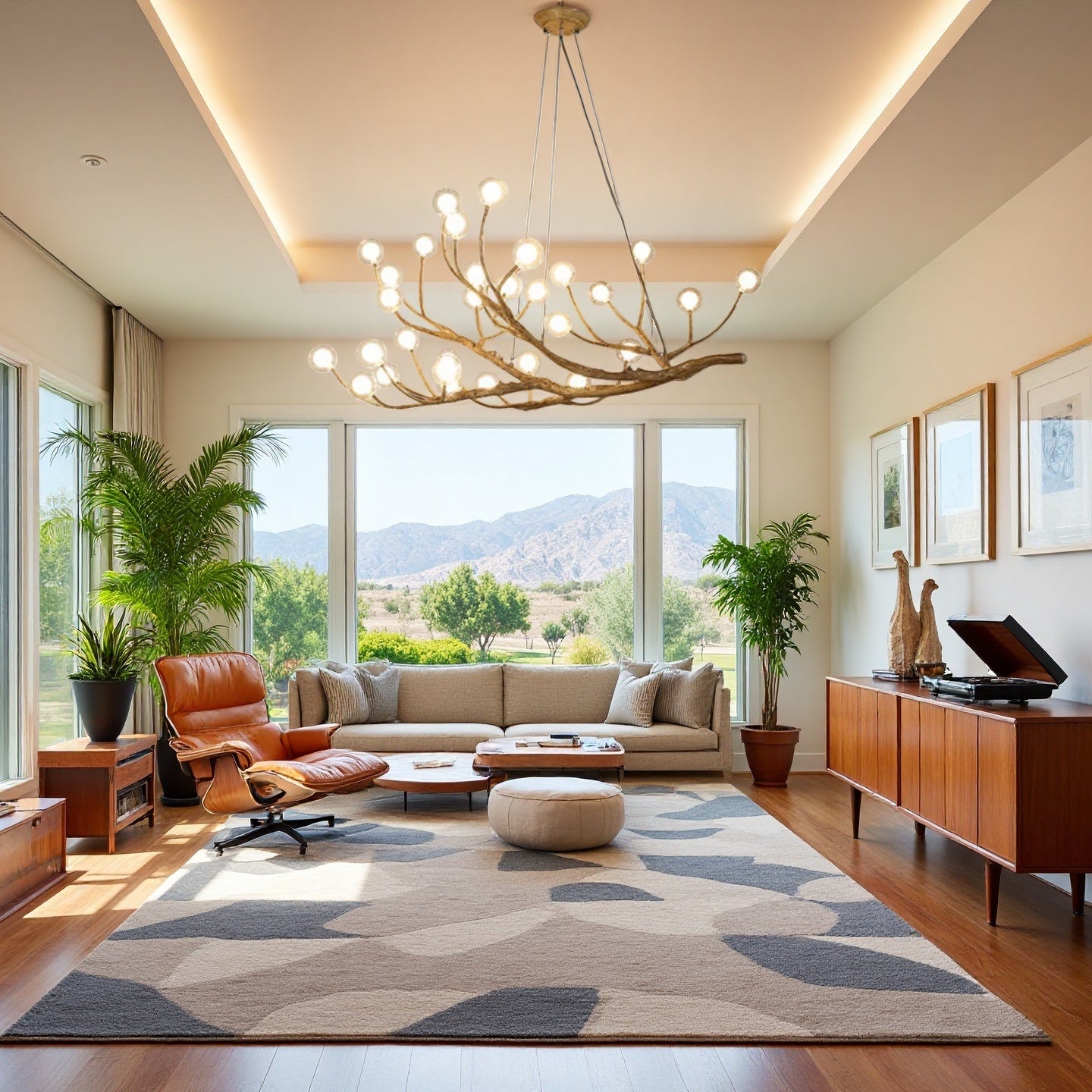 Rustic Tree Branch Chandelier, Dimmable