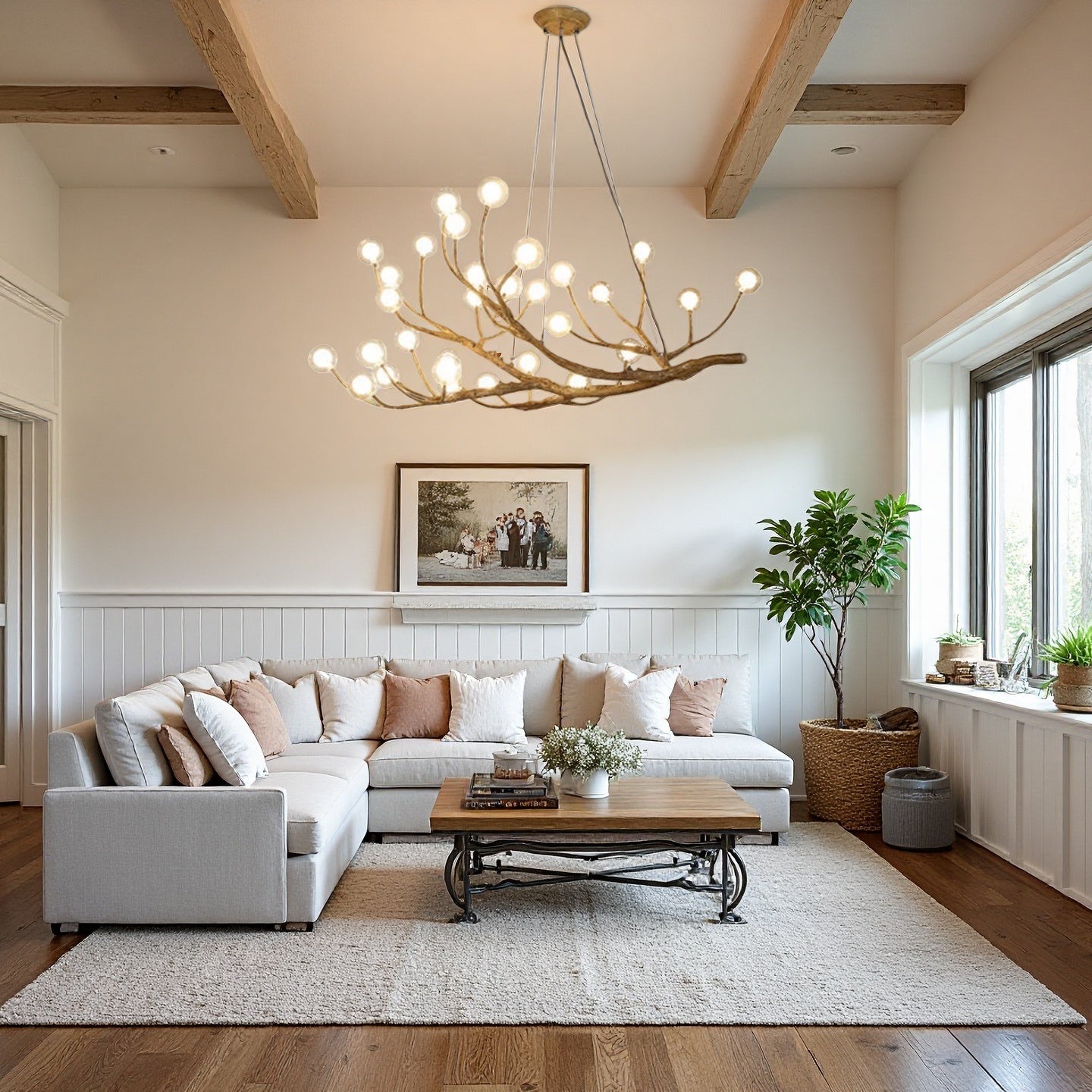 Rustic Tree Branch Chandelier, Dimmable