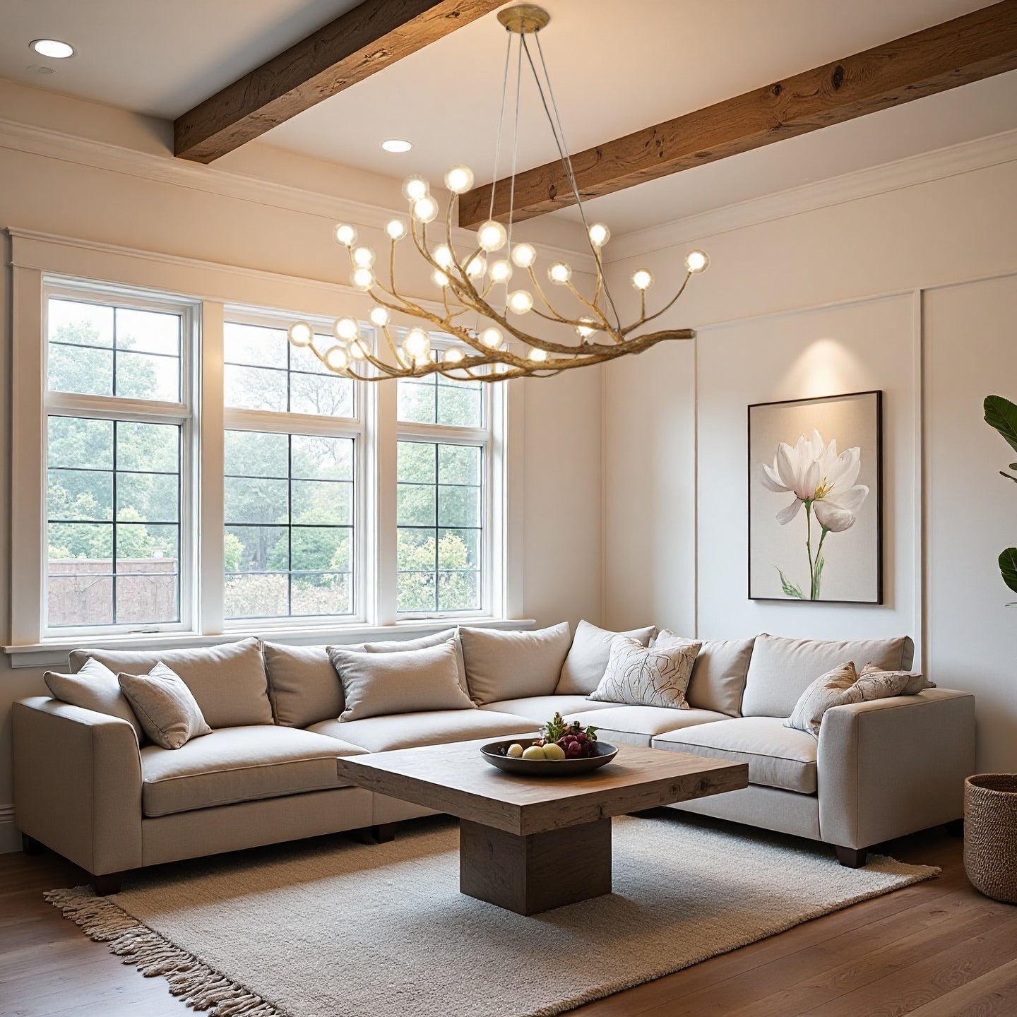 Rustic Tree Branch Chandelier, Dimmable