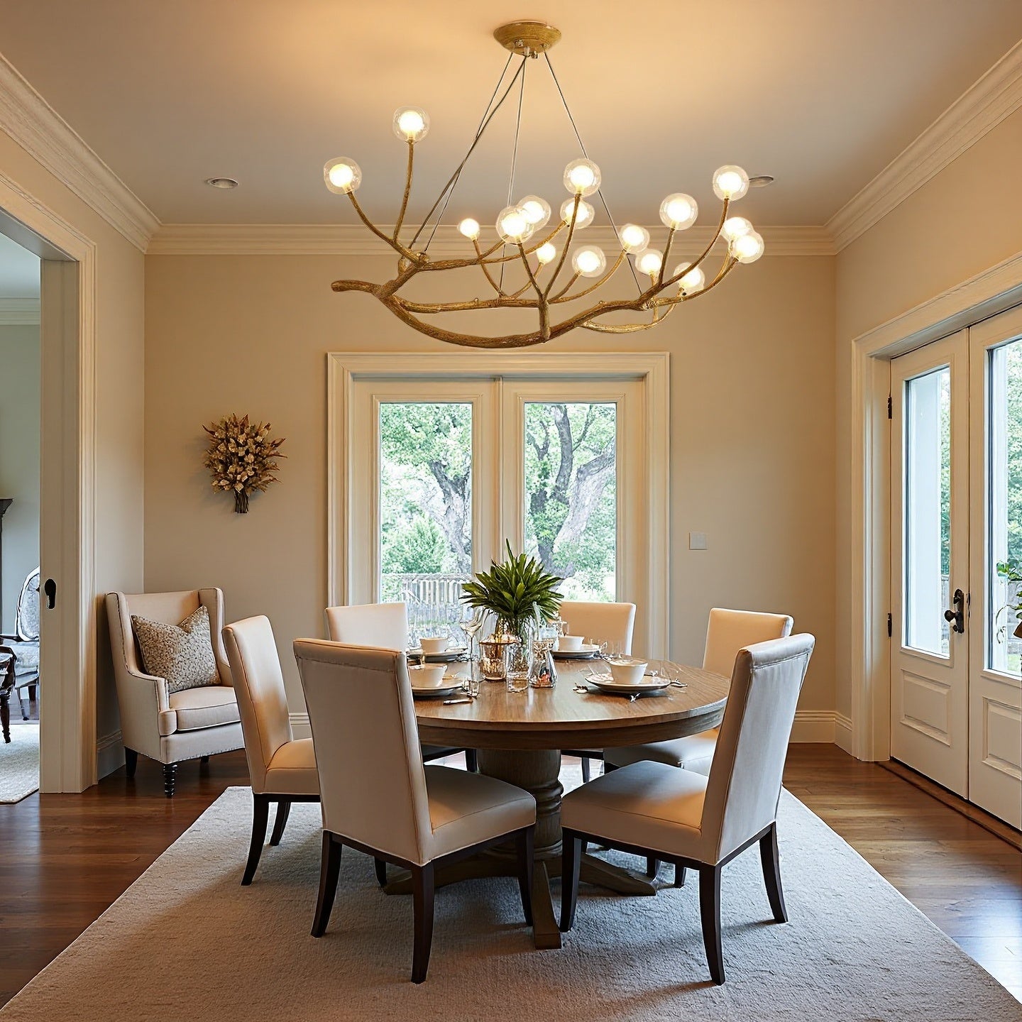 Rustic Tree Branch Chandelier, Dimmable