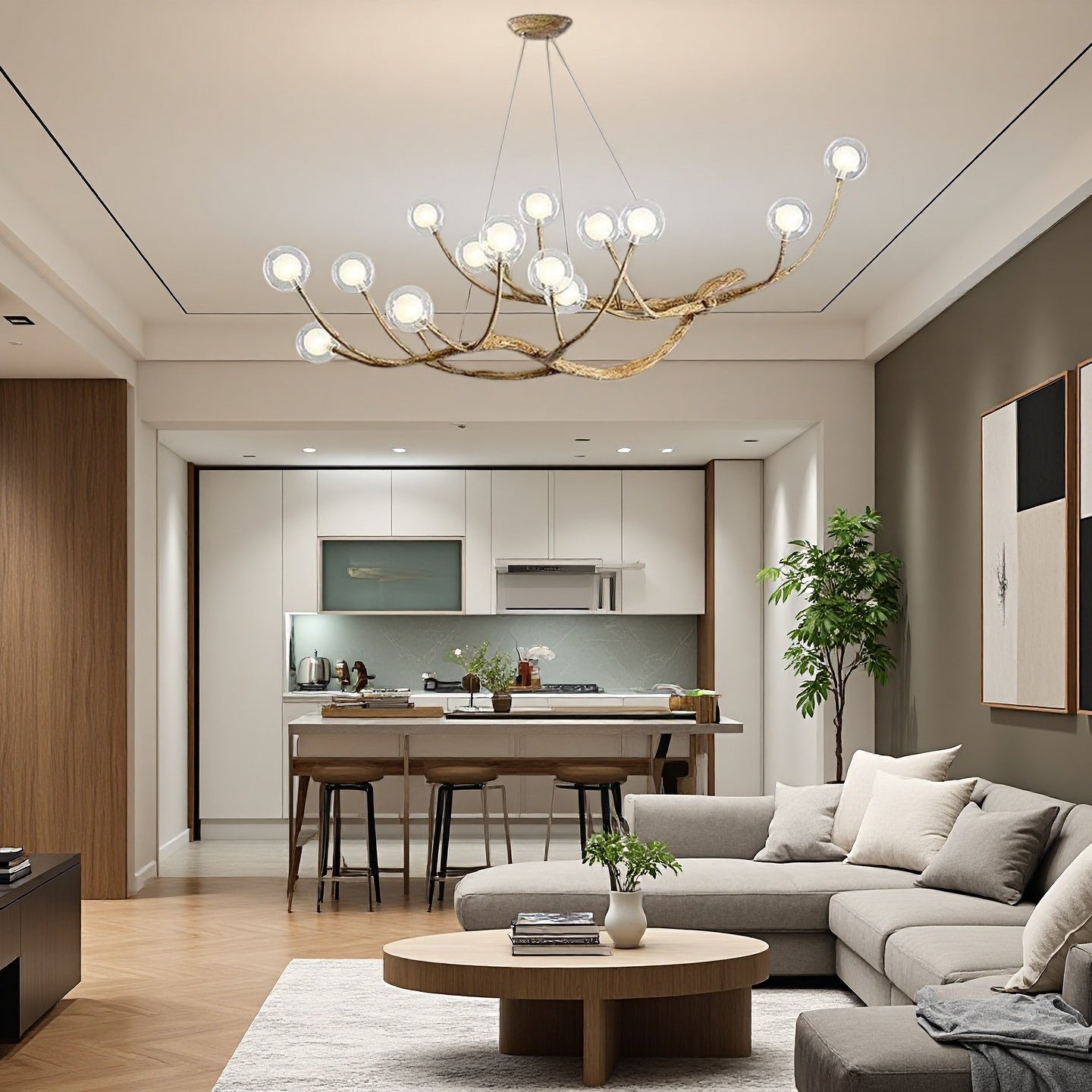 Rustic Tree Branch Chandelier, Dimmable