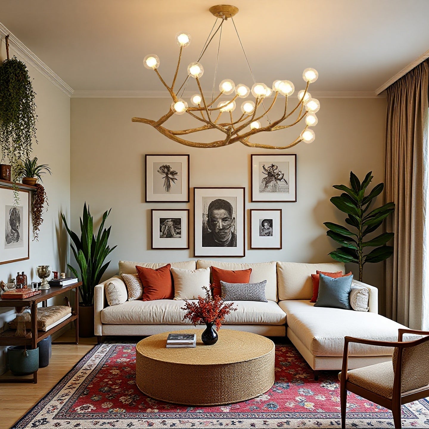 Rustic Tree Branch Chandelier, Dimmable