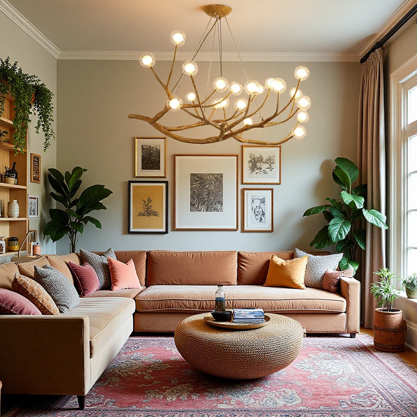 Rustic Tree Branch Chandelier, Dimmable