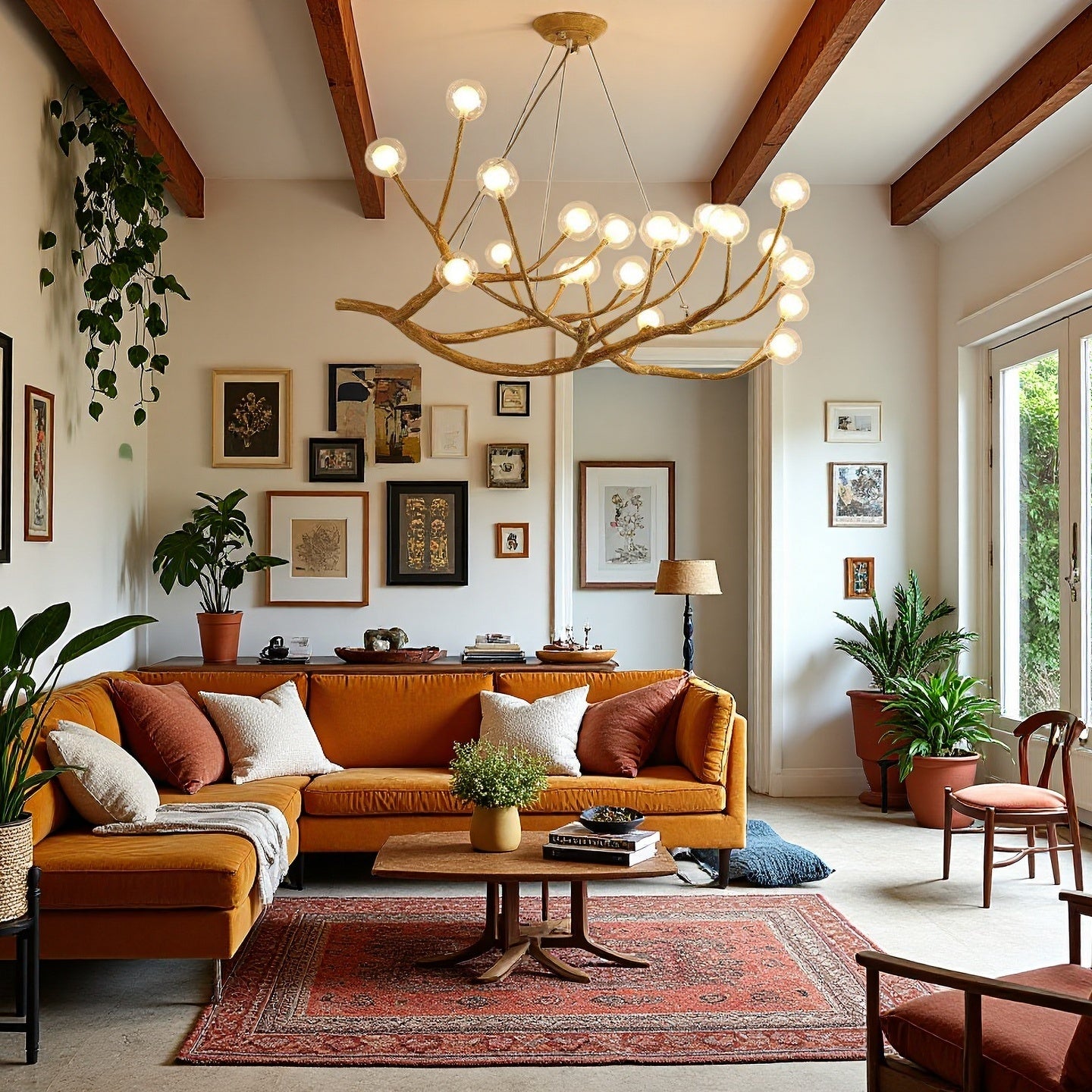 Rustic Tree Branch Chandelier, Dimmable