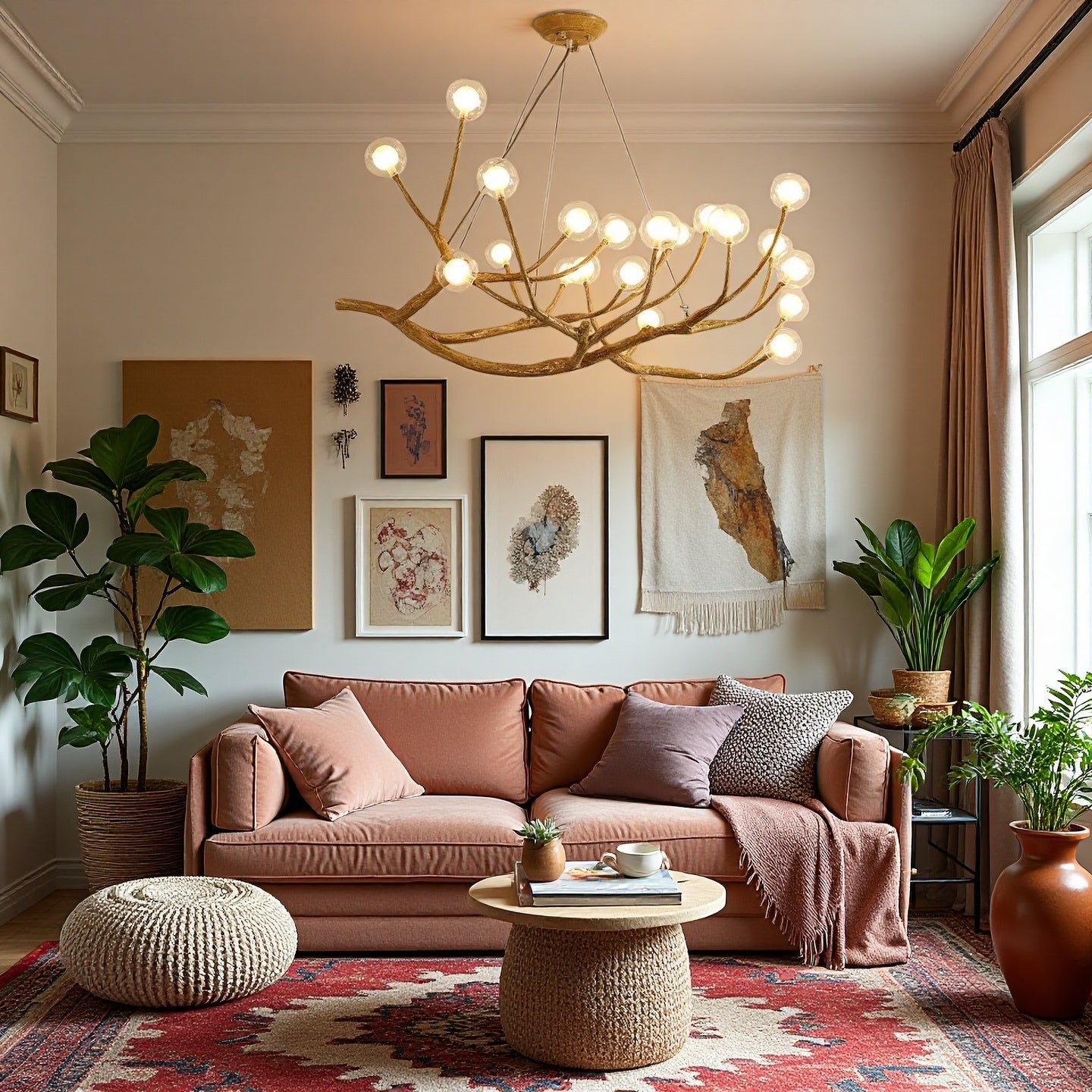 Rustic Tree Branch Chandelier, Dimmable