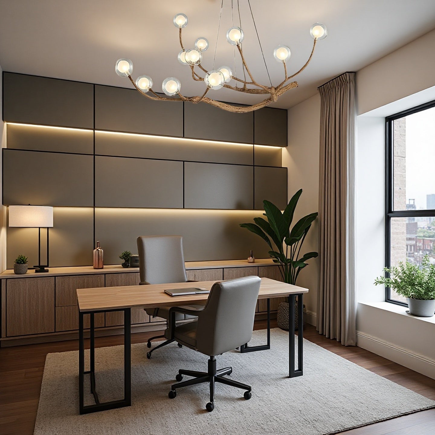 Rustic Tree Branch Chandelier, Dimmable