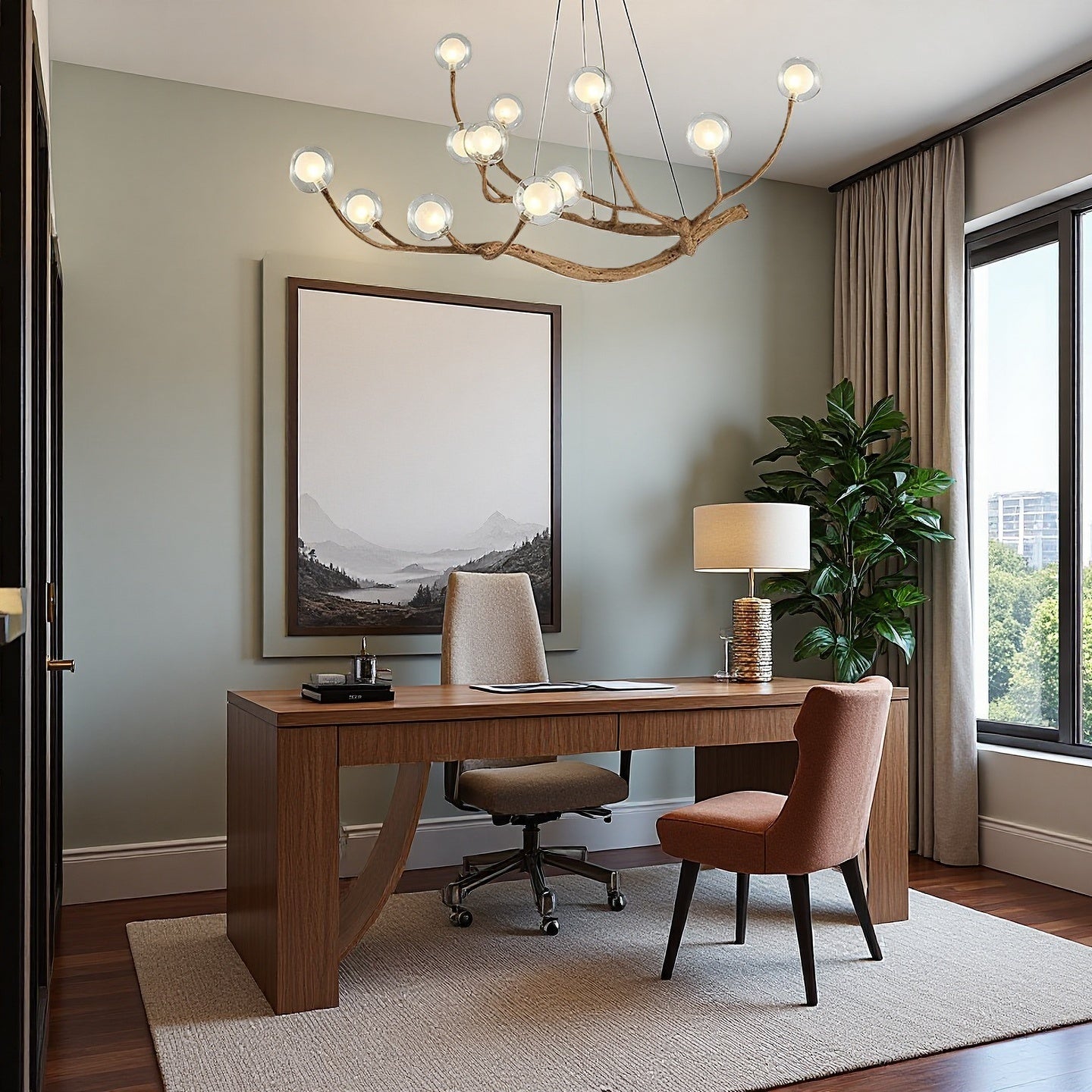 Rustic Tree Branch Chandelier, Dimmable