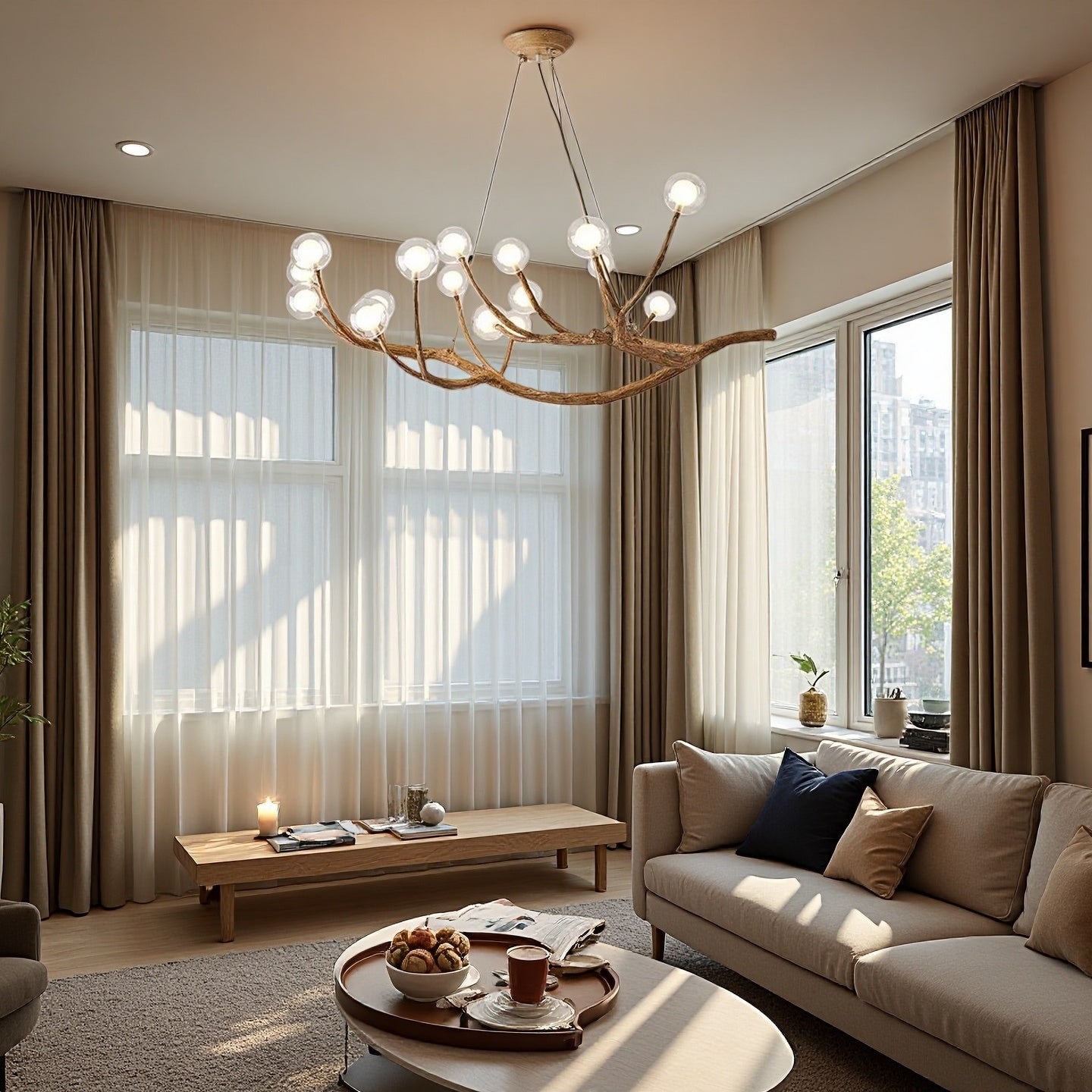 Rustic Tree Branch Chandelier, Dimmable