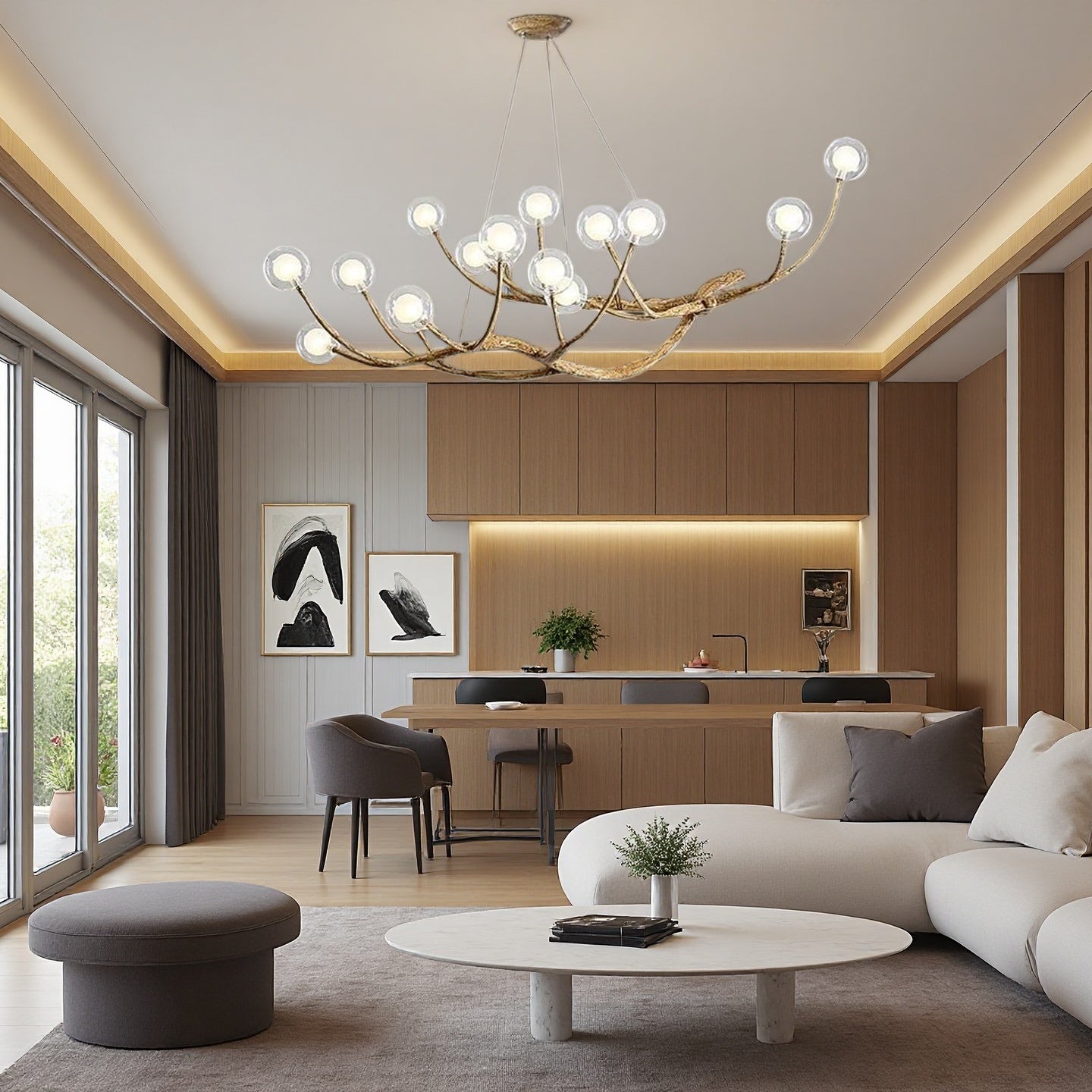 Rustic Tree Branch Chandelier, Dimmable