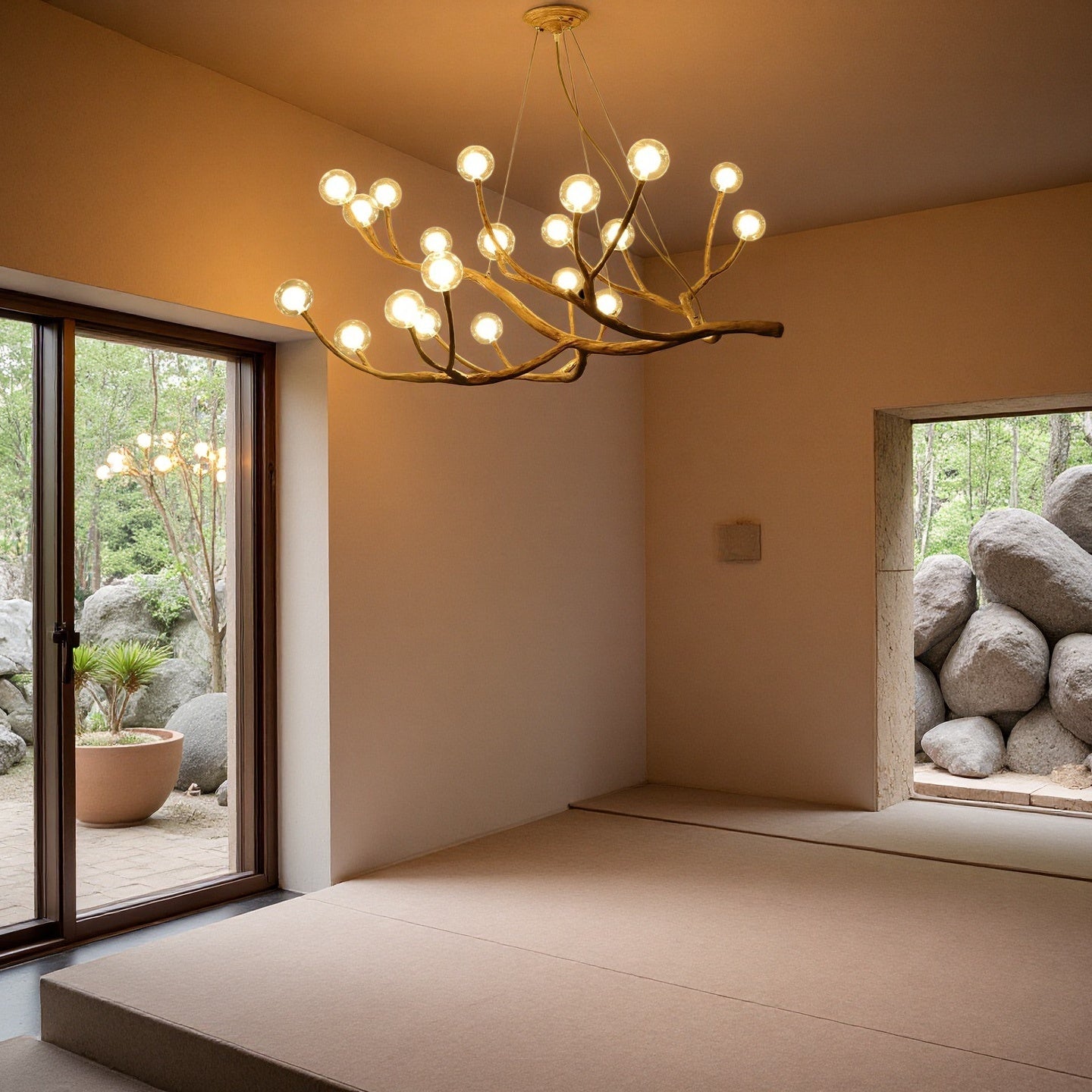 Rustic Tree Branch Chandelier, Dimmable