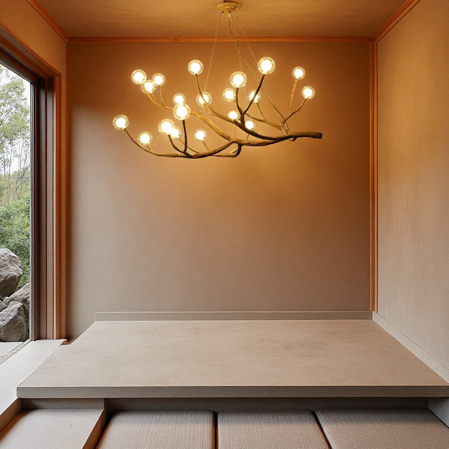 Rustic Tree Branch Chandelier, Dimmable