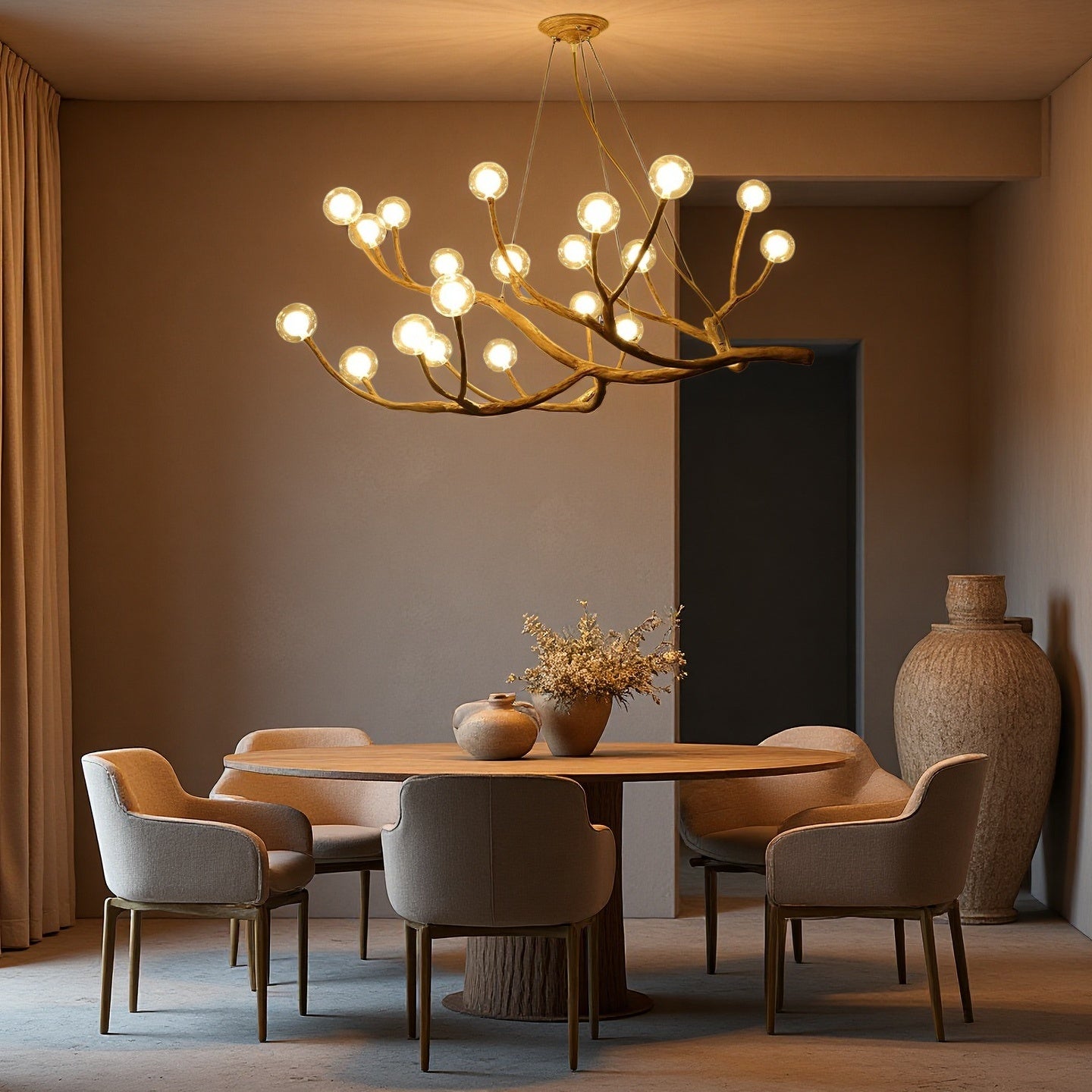 Rustic Tree Branch Chandelier, Dimmable